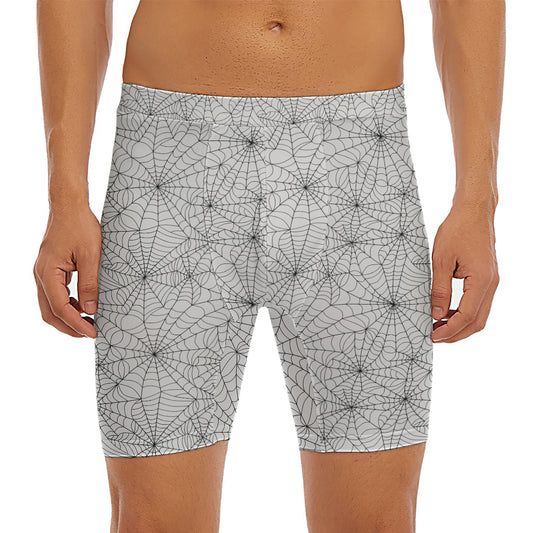 White And Black Spider Web Pattern Print Men's Long Boxer Briefs