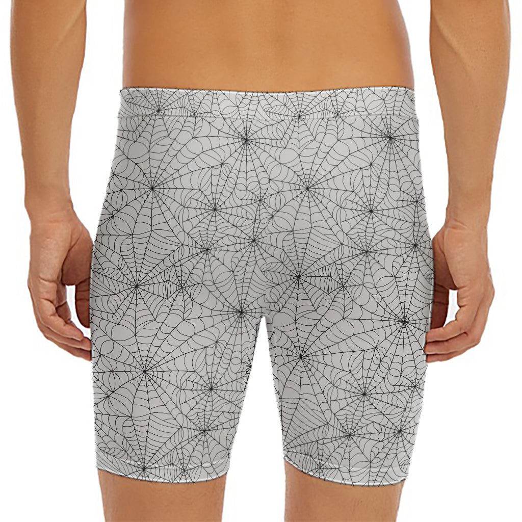 White And Black Spider Web Pattern Print Men's Long Boxer Briefs