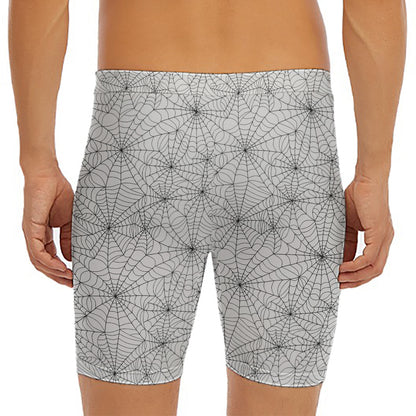 White And Black Spider Web Pattern Print Men's Long Boxer Briefs