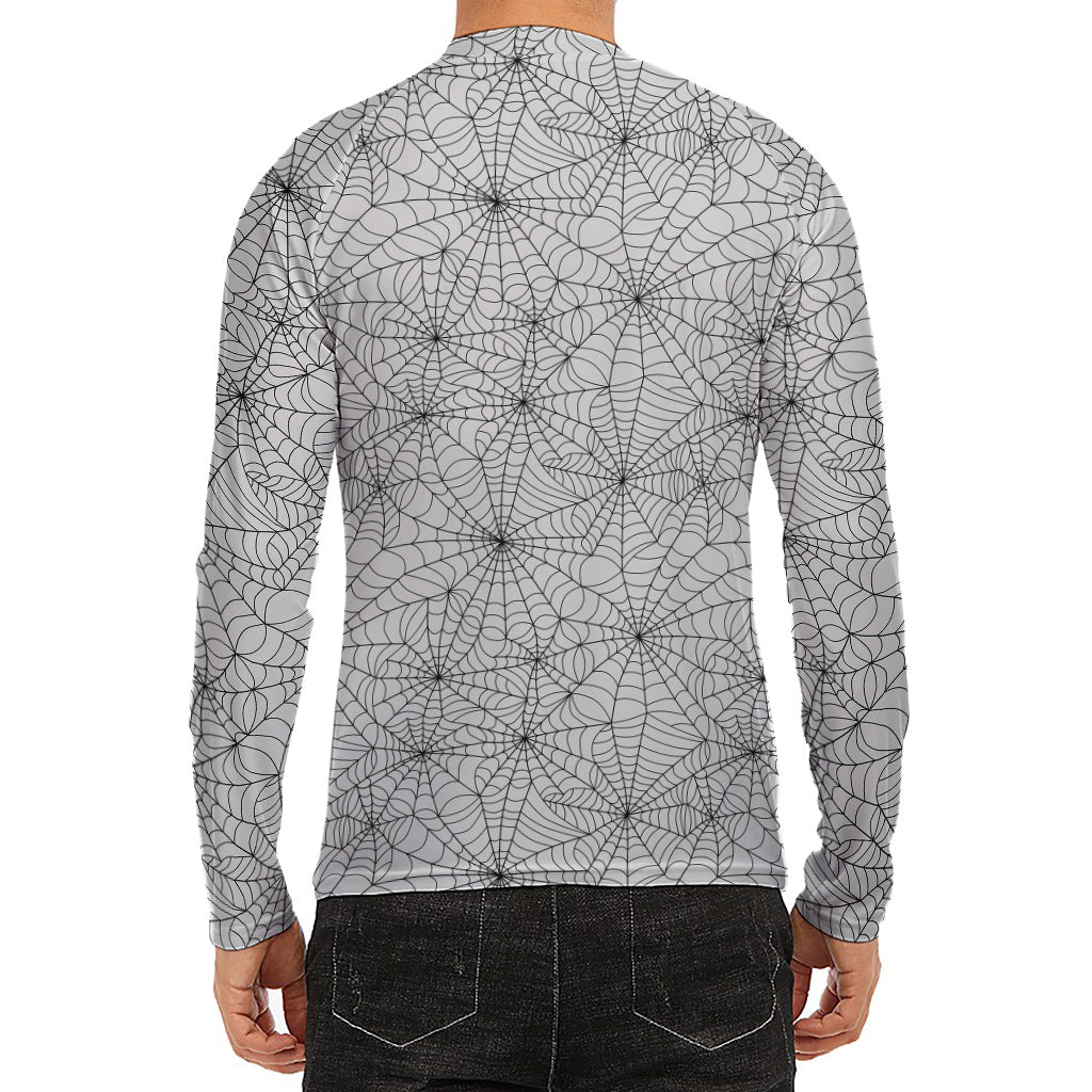 White And Black Spider Web Pattern Print Men's Long Sleeve Rash Guard