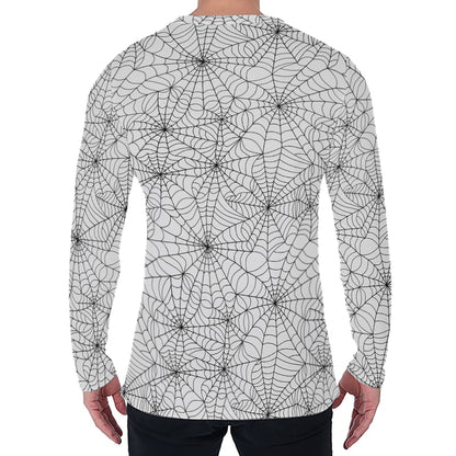 White And Black Spider Web Pattern Print Men's Long Sleeve T-Shirt