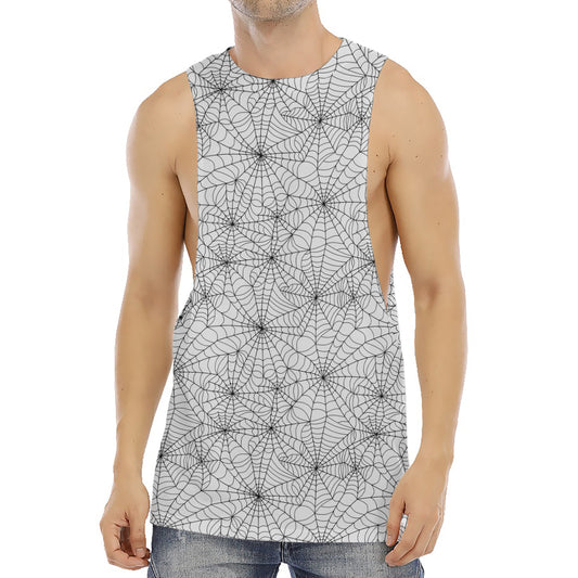 White And Black Spider Web Pattern Print Men's Muscle Tank Top