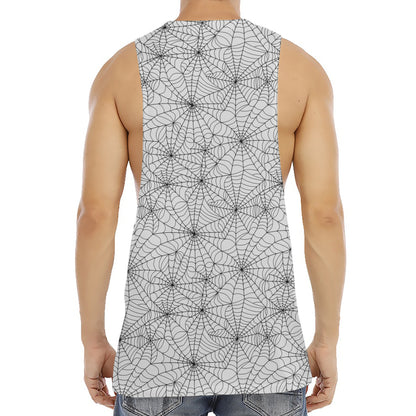 White And Black Spider Web Pattern Print Men's Muscle Tank Top