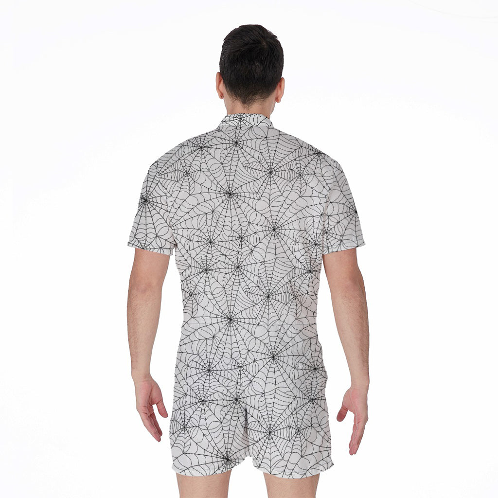 White And Black Spider Web Pattern Print Men's Rompers