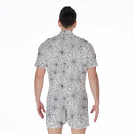 White And Black Spider Web Pattern Print Men's Rompers