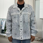 White And Black Spider Web Pattern Print Men's Shirt Jacket