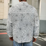 White And Black Spider Web Pattern Print Men's Shirt Jacket