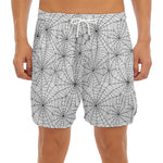 White And Black Spider Web Pattern Print Men's Split Running Shorts