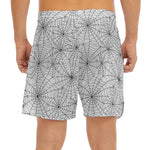 White And Black Spider Web Pattern Print Men's Split Running Shorts