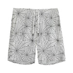 White And Black Spider Web Pattern Print Men's Sports Shorts
