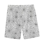 White And Black Spider Web Pattern Print Men's Sports Shorts