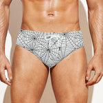 White And Black Spider Web Pattern Print Men's Swim Briefs