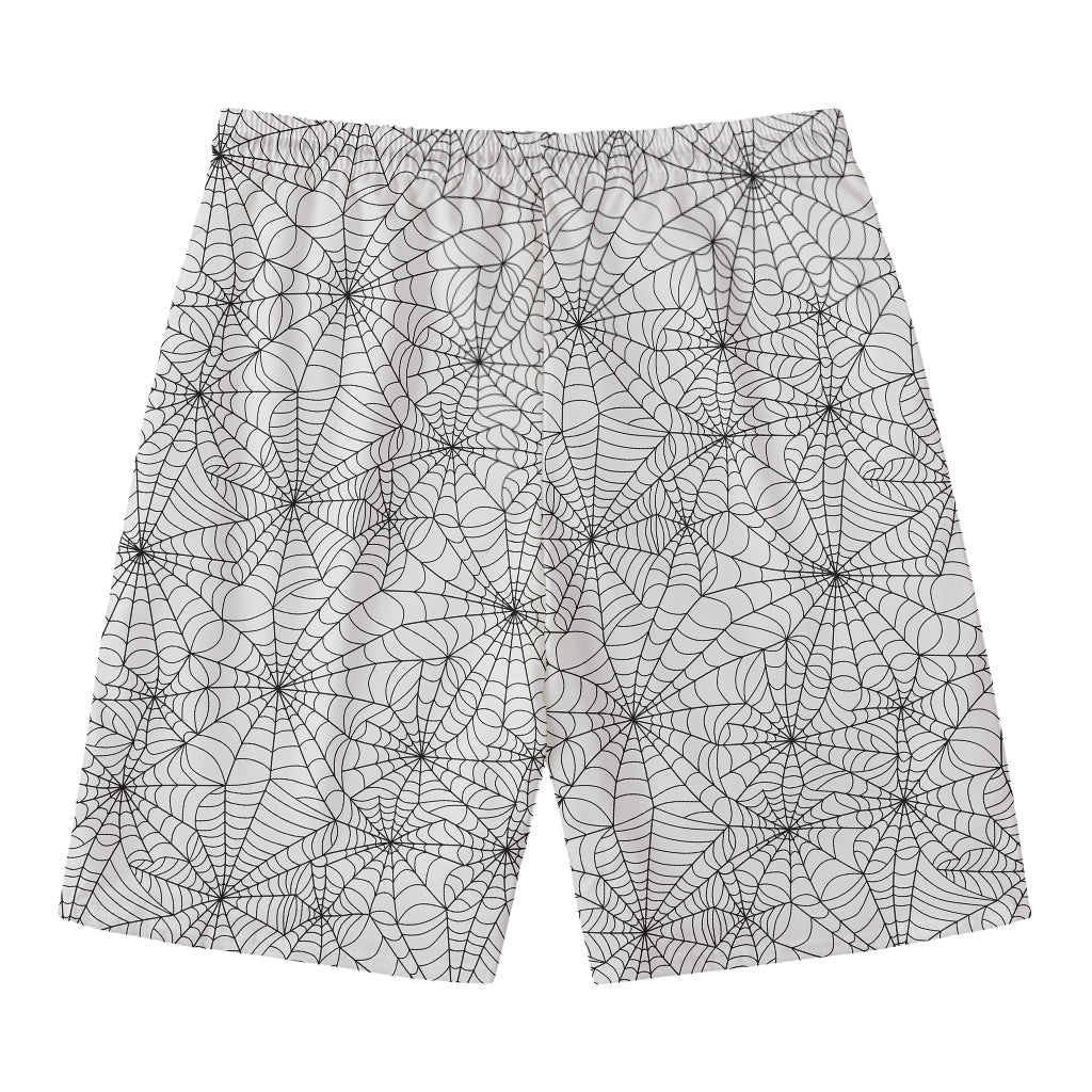 White And Black Spider Web Pattern Print Men's Swim Trunks