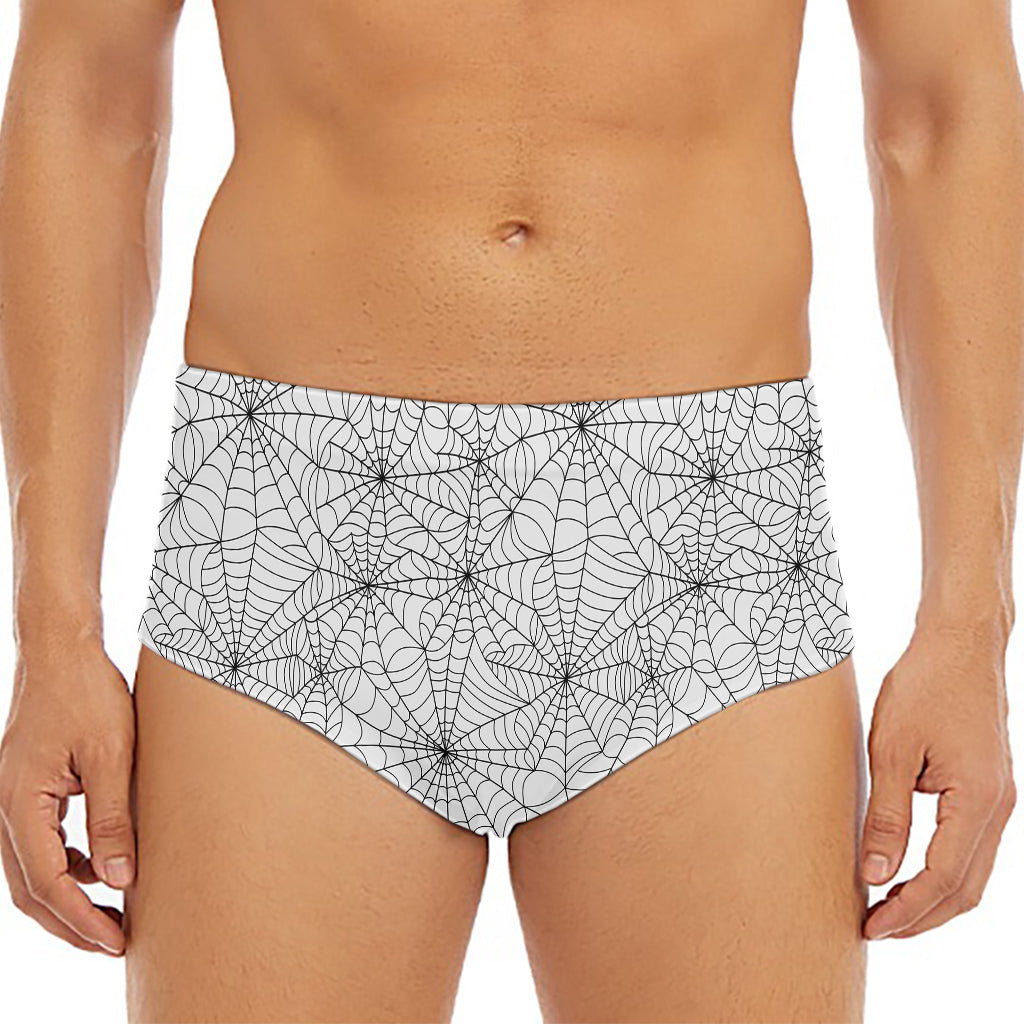White And Black Spider Web Pattern Print Men's Triangle Swim Briefs