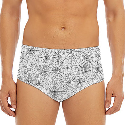 White And Black Spider Web Pattern Print Men's Triangle Swim Briefs