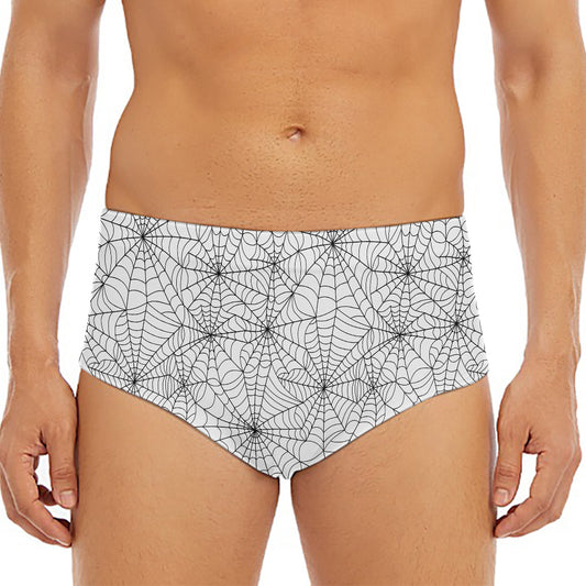 White And Black Spider Web Pattern Print Men's Triangle Swim Briefs
