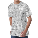 White And Black Spider Web Pattern Print Men's Velvet T-Shirt