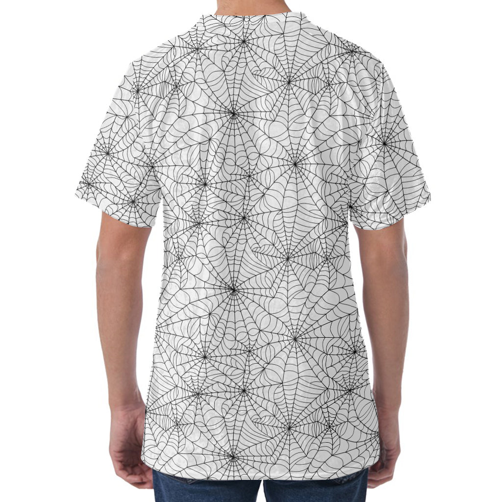 White And Black Spider Web Pattern Print Men's Velvet T-Shirt