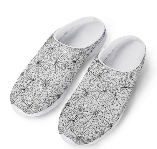 White And Black Spider Web Pattern Print Mesh Casual Shoes