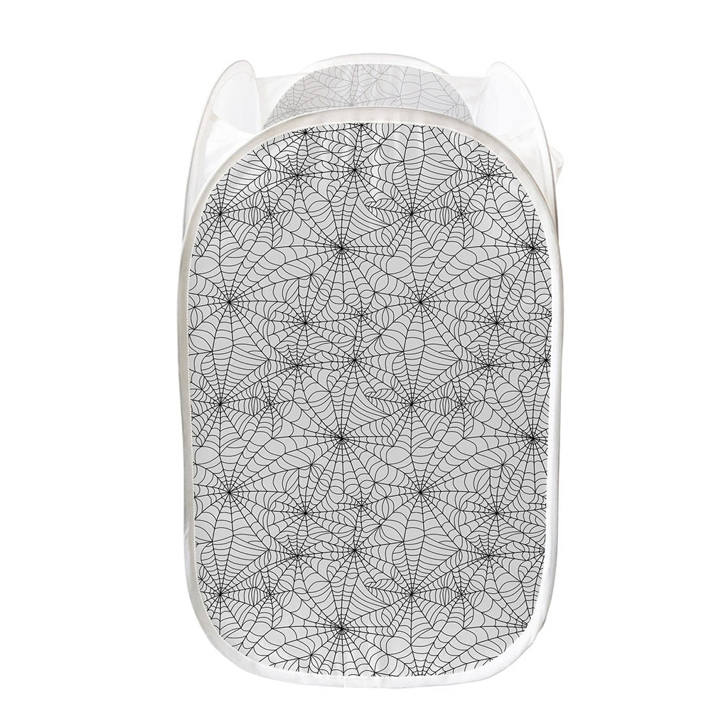White And Black Spider Web Pattern Print Mesh Laundry Hamper