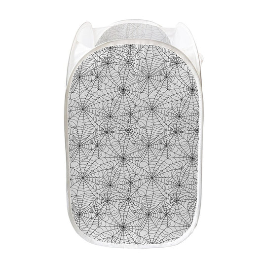 White And Black Spider Web Pattern Print Mesh Laundry Hamper