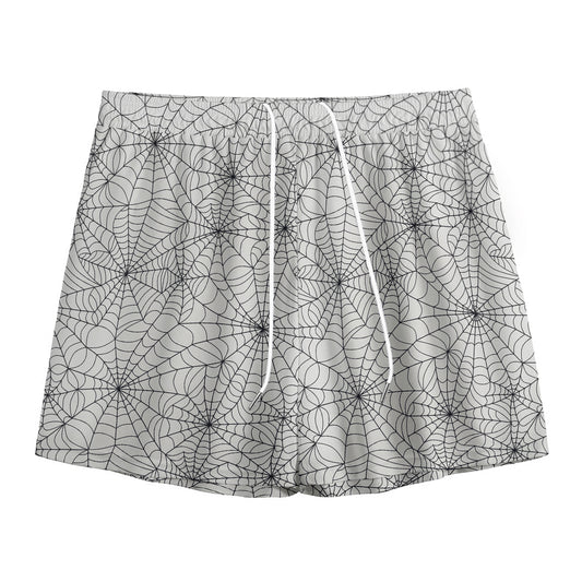 White And Black Spider Web Pattern Print Mesh Shorts