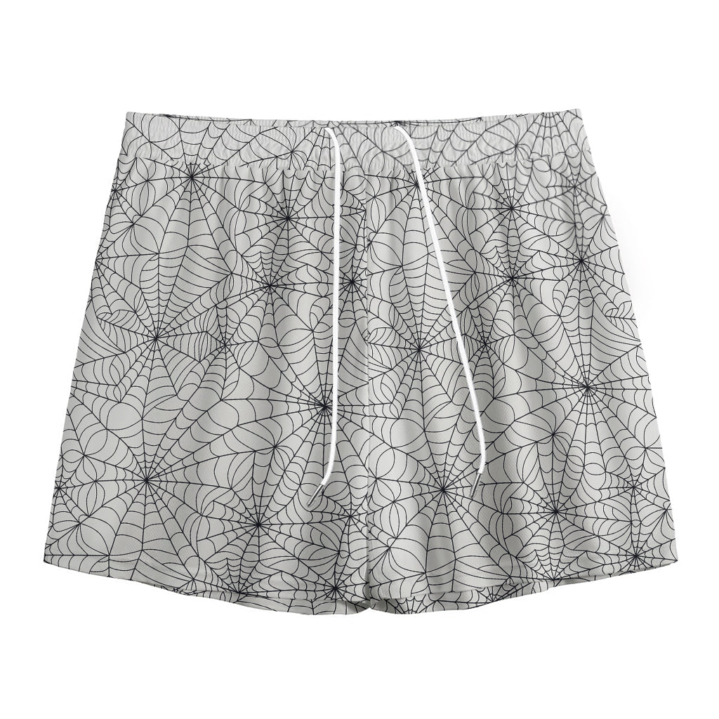 White And Black Spider Web Pattern Print Mesh Shorts