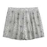 White And Black Spider Web Pattern Print Mesh Shorts