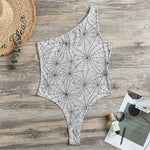 White And Black Spider Web Pattern Print One Shoulder Bodysuit