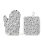 White And Black Spider Web Pattern Print Oven Mitt And Pot Holder Set