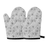 White And Black Spider Web Pattern Print Oven Mitts