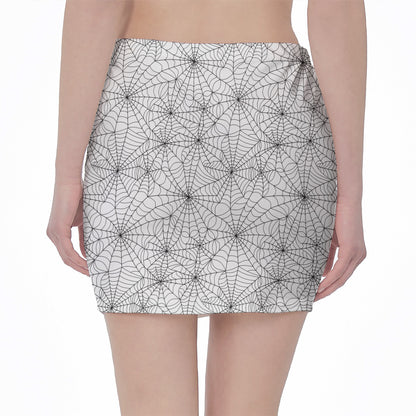 White And Black Spider Web Pattern Print Pencil Mini Skirt