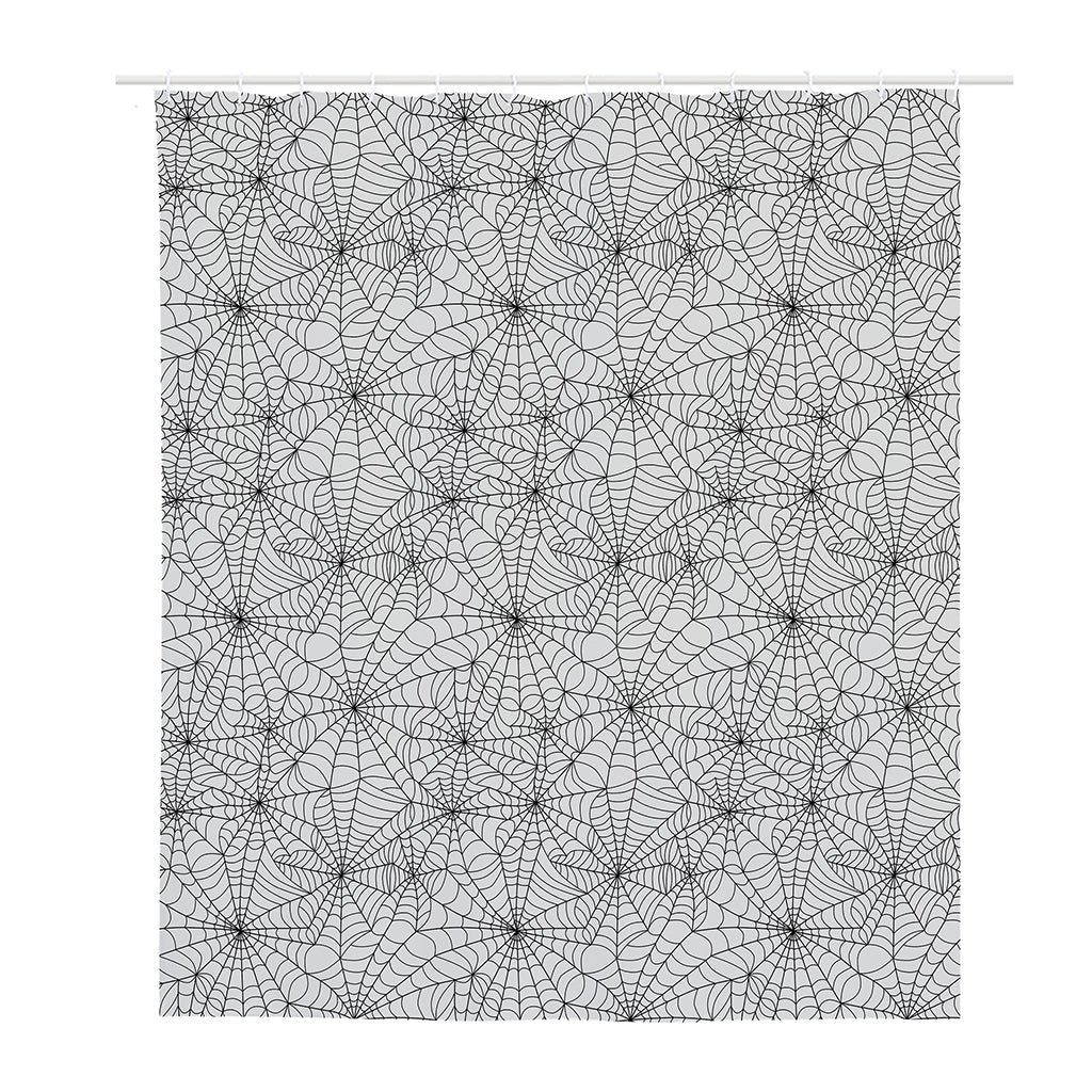 White And Black Spider Web Pattern Print Polyester Shower Curtain