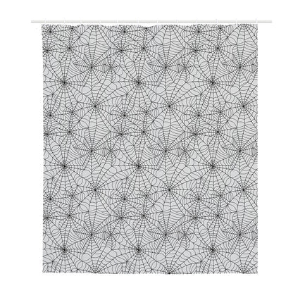 White And Black Spider Web Pattern Print Polyester Shower Curtain