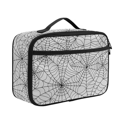 White And Black Spider Web Pattern Print Portable Lunch Bag