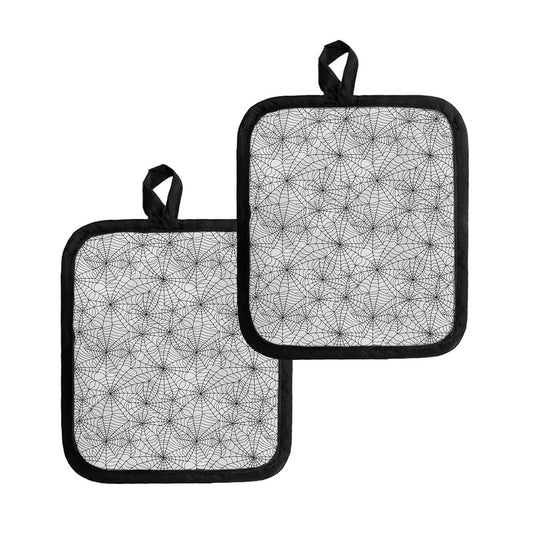 White And Black Spider Web Pattern Print Pot Holders