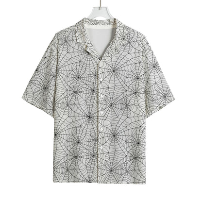 White And Black Spider Web Pattern Print Rayon Hawaiian Shirt