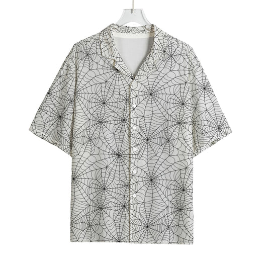 White And Black Spider Web Pattern Print Rayon Hawaiian Shirt