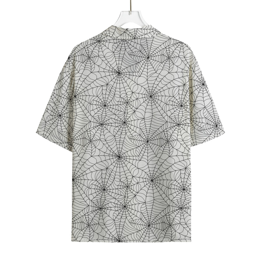 White And Black Spider Web Pattern Print Rayon Hawaiian Shirt