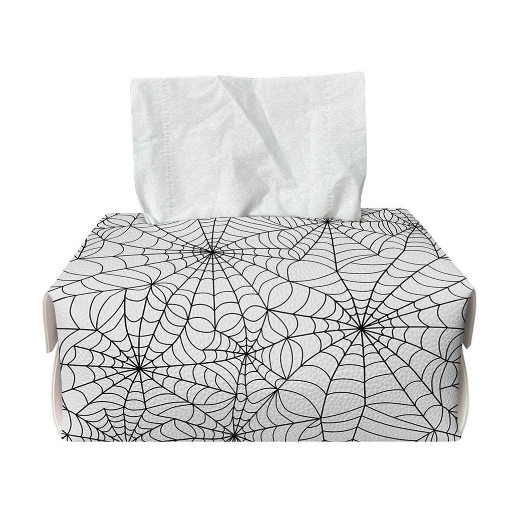 White And Black Spider Web Pattern Print Rectangle Tissue Box Cover
