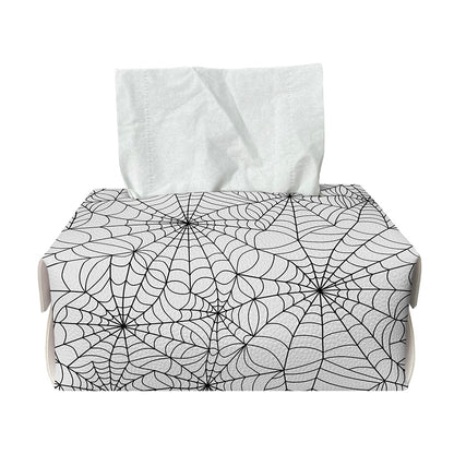 White And Black Spider Web Pattern Print Rectangle Tissue Box Cover