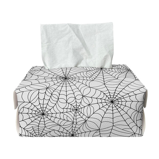 White And Black Spider Web Pattern Print Rectangle Tissue Box Cover