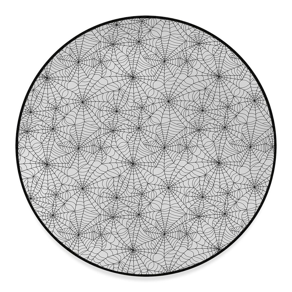 White And Black Spider Web Pattern Print Round Floor Mat