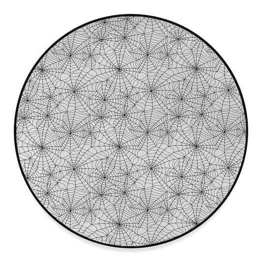 White And Black Spider Web Pattern Print Round Floor Mat