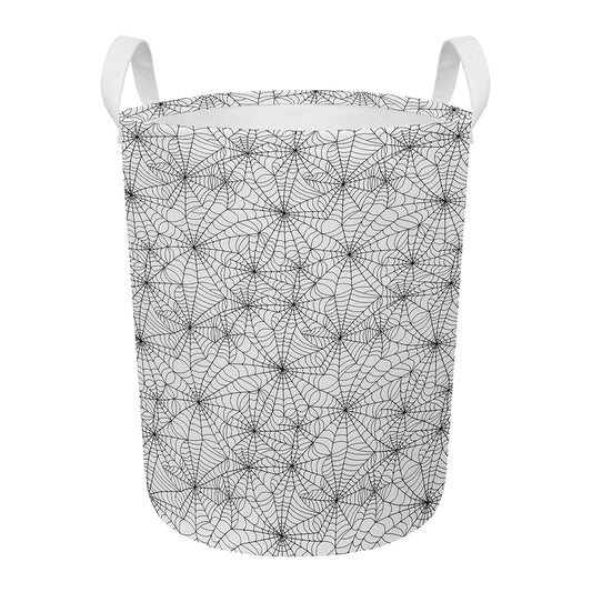White And Black Spider Web Pattern Print Round Laundry Basket