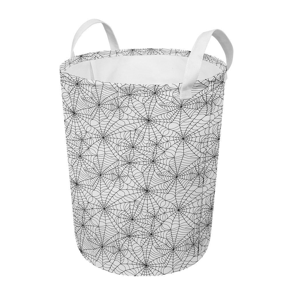 White And Black Spider Web Pattern Print Round Laundry Basket