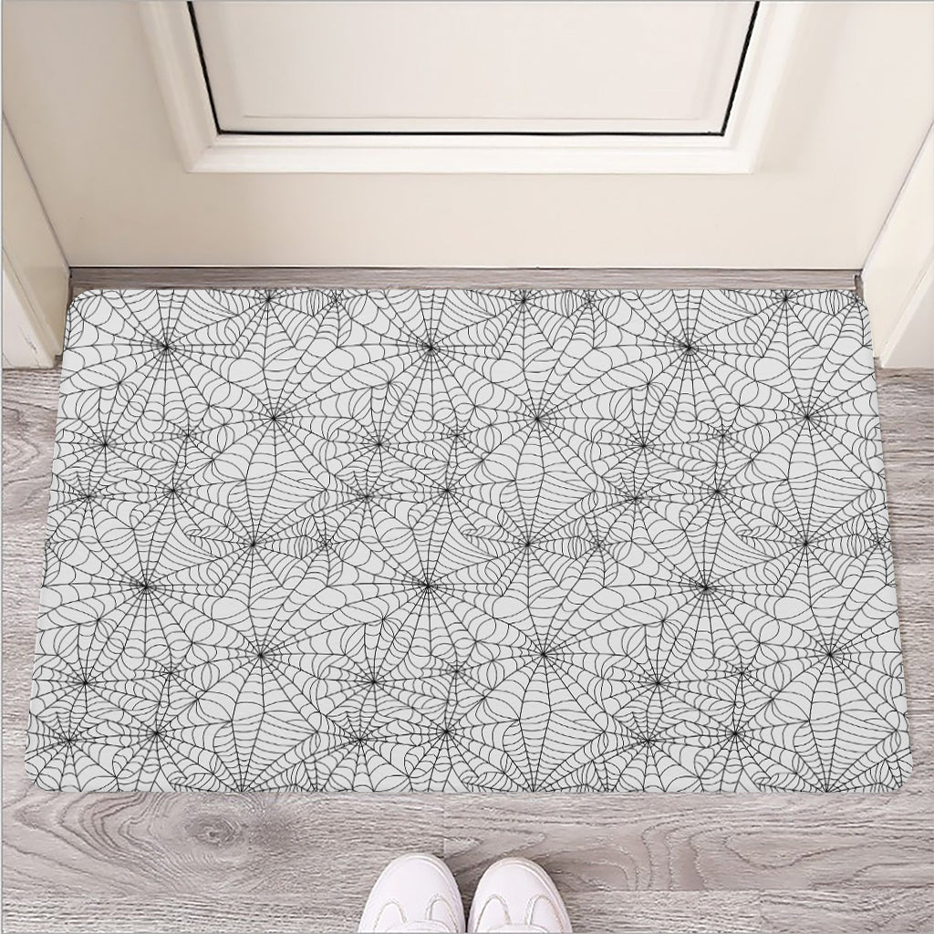 White And Black Spider Web Pattern Print Rubber Doormat