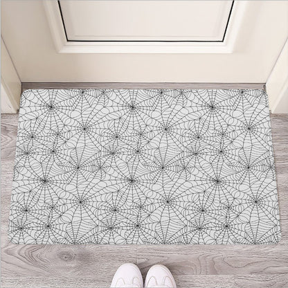 White And Black Spider Web Pattern Print Rubber Doormat