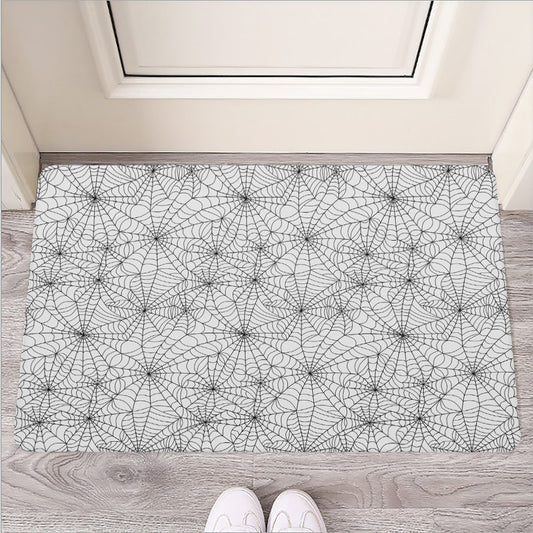 White And Black Spider Web Pattern Print Rubber Doormat