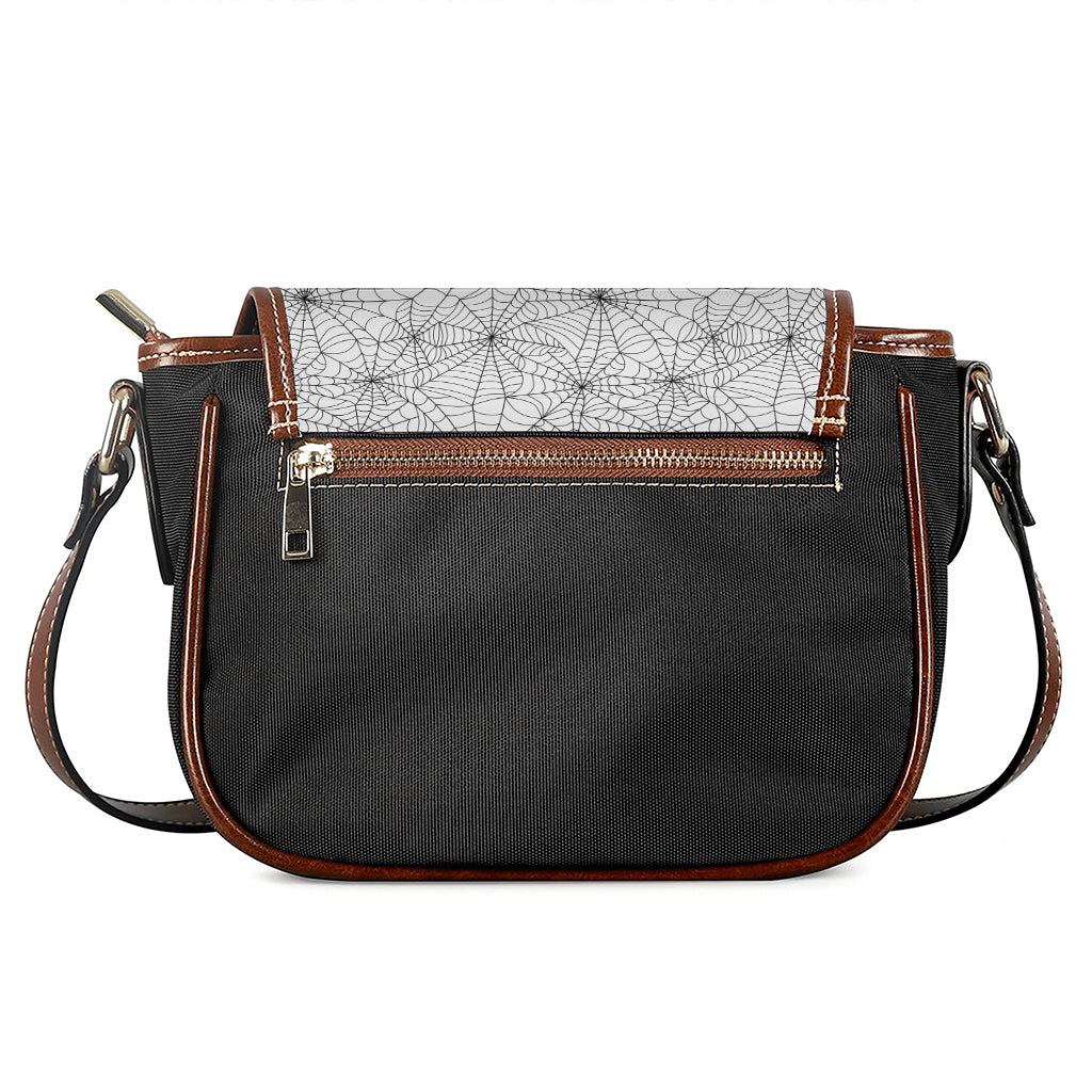 White And Black Spider Web Pattern Print Saddle Bag